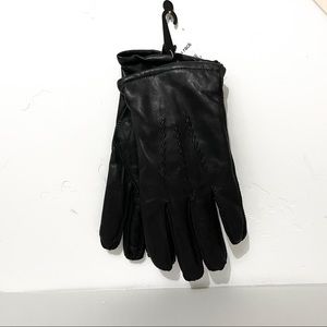 Fownes black leather & cashmere gloves
